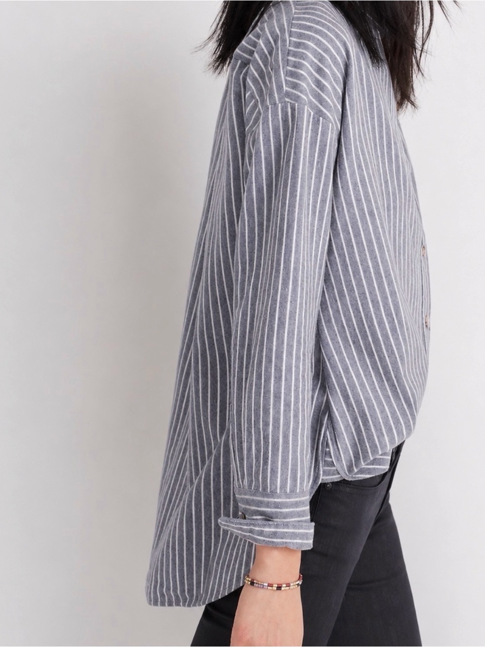 MADEWELL Westward Grey Flannel Pinstripe Button Down Shirt Size M - Picture 3 of 8